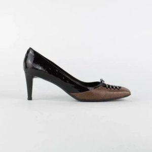 Balenciaga Patent Snake-Embossed Leather Cutout Lace Pumps